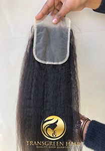 Produit phare : Extension de cheveux humains 4x4 Kinky Straight avec dentelle transparente, cheveux vierges indiens d'un seul donneur, noirs, pour femmes - Product Image 2
