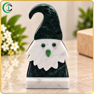Adorno Navideño de Santa Claus en Mármol Blanco y Verde Hecho a Mano por CCI, Figura de Piedra de 9 Pulgadas para Decoraciones Navideñas y Exhibiciones de Temporada - Product Image 1