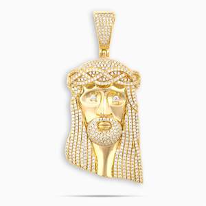 Gold Jesus Face Pendant Necklace With Moissanite Stones 24K Plated <b>Box</b> <b>Chain</b> Religious Christian Men's Jewelry - Product Image 4