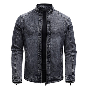 Veste en jean délavé pour homme, coupe classique, col rabattu, fermeture éclair, respirante, style décontracté, couleur unie, logo au dos - Product Image 6