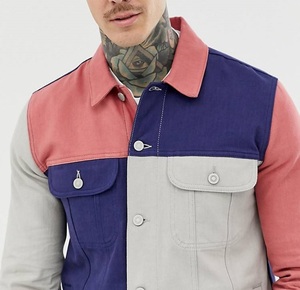 Chaqueta Vaquera Personalizada para Hombre, Estilo Hiphop, Color Block, Precio al por Mayor, Chaqueta Vaquera de Mezclilla para Hombre - Product Image 3