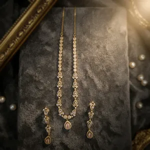 Conjunto de Collar y Pendientes de Zirconia Mehendi para Mujer, con Colgante de Gota de Agua de Corte Marquesa, Joyería Nupcial para Boda, Cadena de Eslabones - Product Image 3