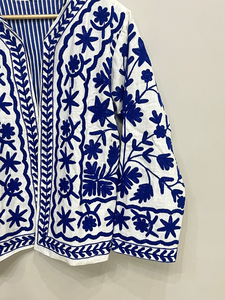 Tela de Algodón Tejida Ecológica con Patrón Floral Acolchado y Bordado Aari Vintage, Manga Corta Estilo Boho para Otoño/Invierno - Product Image 4