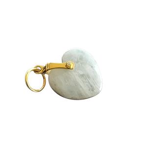 Pendentif certifié en pierre de lune arc-en-ciel naturelle 20 mm, finition polie à reflets bleus, en argent sterling et or, forme cœur minimaliste bombé - Product Image 1