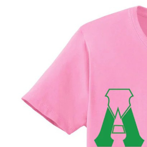 Pink AKA Color Block Greek Letter T-Shirt Women's Cotton Short Sleeve Crew Neck Casual Graphic Tee Soft Comfort <b>Top</b> - Product Image 6