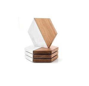 Juego de posavasos de madera y mármol de lujo para regalo de aniversario o inauguración de casa, con empaque premium. - Product Image 5