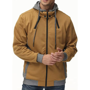 Sweat-shirt à capuche zippé pour homme, coupe classique, décontracté, pour l'automne, en polaire, coupe-vent, couleur unie, design tricoté - Product Image 5