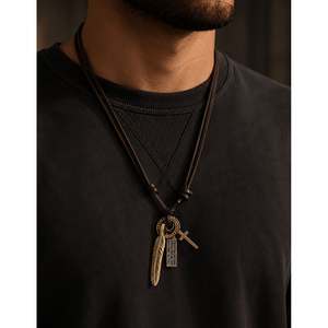 Wanderer's Faith 2.3-Inch 18K Gold Plated Stainless Steel Pendant with Adjustable Leather Rope for <b>Men</b> & Boys - Product Image 1