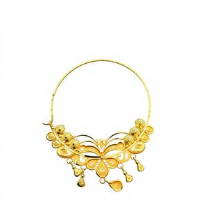 Anneau de nez en or massif 22 carats, bijou de mariage traditionnel indien, design Nath motif paon floral émaillé, grande taille, fil de piercing - Product Image 1