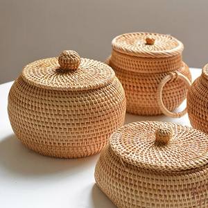 Rectangle Rattan Storage <b>Basket</b> with Leather <b>Handles</b> Handcrafted Eco-Friendly Modern Style Food Storage Organizer for Kitchen - Product Image 4