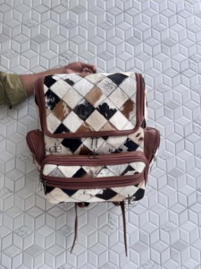 2026 New Designer Cowhide Leather <b>Backpack</b> Softback Unisex Day <b>Backpack</b> Multiple Pockets Checks Design <b>School</b> Bag Zipper Closure - Product Image 4