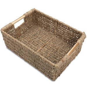 Seagrass <b>basket</b> with <b>wooden</b> handle Handmade <b>Storage</b> <b>Basket</b> Wholesale ecofriendly Made in Viet Nam - Product Image 1