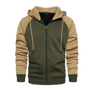 Sudadera con Capucha para Hombre, Diseño Color Block, Cierre de Cremallera, Manga Raglán, Corte Regular, Informal, de Felpa Francesa, para Otoño - Product Image 2