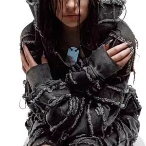 <b>Men's</b> <b>Black</b> Hooded Zip-Up Jacket Washed Distressed <b>Fleece</b> Casual Winter Wear Regular Fit 100% Polyester - Product Image 6