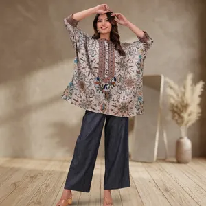 Chemisier ample à manches longues et col en V pour femme, imprimé floral, style indien pakistanais, chemise ethnique bohème, mode décontractée automne - Product Image 5