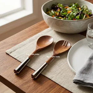 Ensemble d'ustensiles de service pour salade en bois d'acacia et résine, écologiques, compatibles micro-ondes et four, élégants pour la maison et la restauration, parfaits pour les mariages - Product Image 3