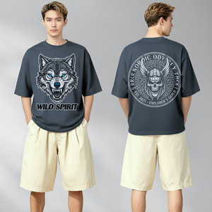 T-shirt décontracté pour homme, coupe classique, épaules tombantes, streetwear, haute qualité, 240 grammes, imprimé DTG, tissu tricoté polyester/coton - Product Image 4