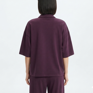 Hot Sale Women's <b>Purple</b> <b>Polo</b> <b>Shirt</b> Three Quarter Sleeve Casual Loose Fit Breathable Knitted 100% Polyester Front Logo Print - Product Image 2