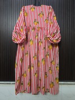 Robe longue en coton à rayures rouges et blanches avec imprimé citron, manches longues, respirante, style club, pour adulte