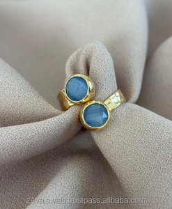 Anillo de ojo de Gato Azul Diseño de textura bohemio Anillo de doble piedra Joyería artesanal festiva - Product Image 4