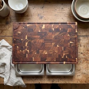 Planche à découper en bois d'acacia avec plateau, bloc de boucher en bois massif, planche de préparation de cuisine avec récupérateur de restes coulissant, planche à découper en bois - Product Image 5