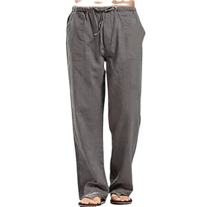 <b>Men</b> Cotton Linen Pants Male Casual <b>Elastic</b> Waist Fitness Pants Summer Solid Color Breathable Linen Pants & <b>Trousers</b> - Product Image 4