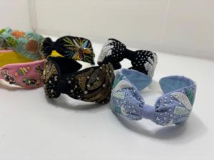 Designer Fabric <b>Padded</b> Hair Hoops Zardozi Embroidered Crown <b>Headbands</b> Luxury Women Hair Ornaments Wholesale Exporter - Product Image 3