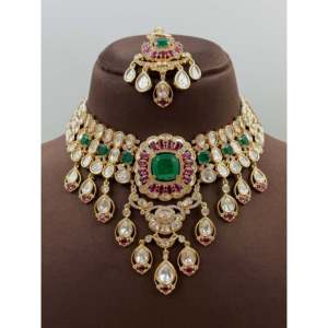 <b>Indian</b> Ethnic Devika Premium Moissanite Gold Plated Bridal Choker <b>Set</b> for Women - Product Image 2
