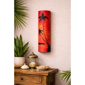 Arte Mural de Bambú Pintado a Mano con Palmeras al Atardecer - Venta al Por Mayor - Product Image 1