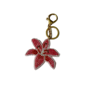 Handcrafted Beaded Lily Flower Keychain Red Fabric Bohemian Design Gift Souvenir All Seasons Decorative <b>Object</b> - Product Image 1