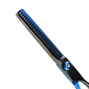Ciseaux à effiler professionnels 6'' à faible MOQ, bleus et noirs, en acier inoxydable, à pointe arrondie, durables, outils de salon, OEM - Product Image 3