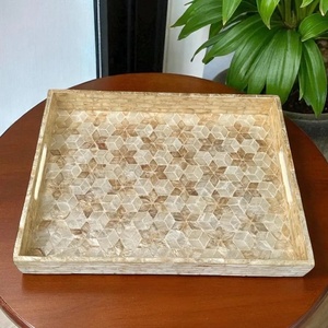 Bandeja hexagonal geométrica rústica, bandeja de servicio de madera hecha a mano, diseño elegante, acento decorativo para el hogar, duradero - Product Image 1