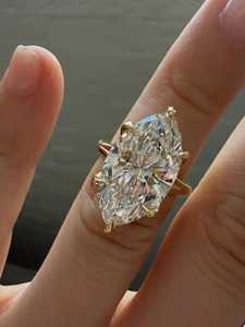 Bague de fiançailles en diamant de laboratoire taille marquise 6 CT – Solitaire à tige fendue (certifié IGI) - Product Image 1