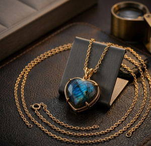 Collar con Colgante de Corazón de Labradorita Natural de 16 Pulgadas, Plata de Ley 925, Chapado en Oro de 18K, Collar para Uso Diario - Product Image 2