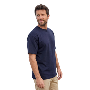 T-shirt en coton bleu marine pour homme, coupe classique, manches courtes, col rond, décontracté, couleur unie, jersey tricoté, design uni - Product Image 2