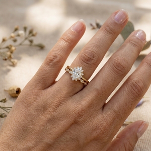 Oval Cut Lab Grown Diamond Halo Engagement Ring Set 14K/18K Gold Vintage Bridal <b>Infinity</b> Band Unisex Prong Setting - Product Image 6