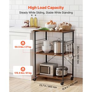 Carrello da Cucina Industriale a 3 Ripiani Robusto con Ruote, Supporto per Microonde e Caffettiera, Scaffale Portaoggetti - Product Image 3