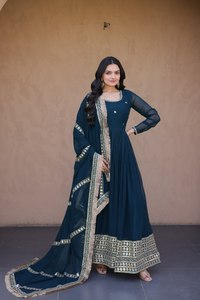 Modern Indian Style Lace Embroidered Anarkali <b>Gown</b> Elegant Floor-Length Wedding Dress Illusion Back <b>Bride</b> Mother Pearls - Product Image 2