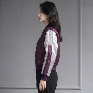 <b>Women</b> Streetwear <b>Bomber</b> <b>Jacket</b> Polyester Fabric Ribbed Collar Cuffs Zip Front Relaxed Fit <b>Lightweight</b> Modern Casual Apparel OEM - Product Image 4