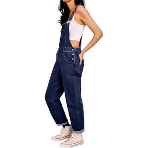 2025 2024 monos de mezclilla decorados con botones altos para mujer, pantalones vaqueros informales de pierna ancha holgados con tirantes y babero, pantalones vaqueros de moda de verano - Product Image 1