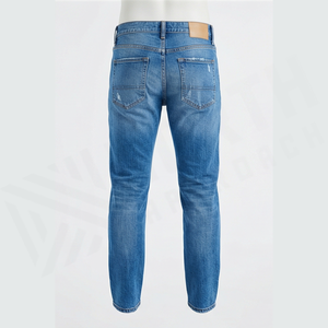 Jean en denim déchiré et délavé coupe slim à jambe droite pour homme, taille haute, en coton, style décontracté, bleu, collection printemps - Product Image 2