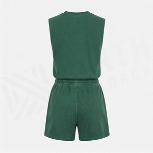 Conjunto de Camiseta sin Mangas y Pantalones Cortos Verdes para Mujer, Estampado Personalizado, Atuendo Casual de Dos Piezas, Cuello Redondo, Corte Holgado, Ropa de Primavera/Verano - Product Image 2