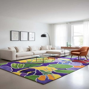 Colorful Floral Area Rug Hand Tufted Vibrant Purple <b>Yellow</b> Green Carpet Modern Abstract Flower Design Living Room Bedroom Decor - Product Image 1