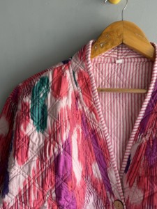 <b>Quilted</b> Jacket Women's Short Sleeve V Neck Geometric Print Pink Purple Cotton Lining Polyester <b>Wadding</b> Spring Style gift <b>for</b> her - Product Image 4