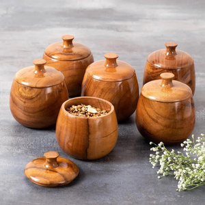 Tarro de Almacenamiento de Madera Natural Hecho a Mano, Hermético, Apto para Lavavajillas, de Gran Capacidad, con Tapa, Recipiente de Cocina, Tarros Decorativos para Especias y Dulces - Product Image 5