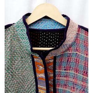<b>ART</b>&<b>ART</b> Indian Handmade Vintage Kantha Jacket-Designer Boho Hippie Mandarin Collar Hand Quilted Patchwork 100% Cotton - Product Image 4