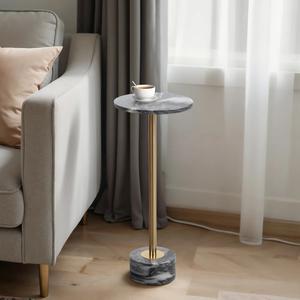 Mesa de Centro Moderna con Pedestal de Mármol y Base Dorada Elegante, Superficie Redonda Compacta, para Salas de Estar y Bares - Product Image 6
