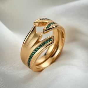 Bague géométrique en or jaune avec pierres précieuses, sertissage en canal, design minimaliste, bijoux de mariage unisexe - Product Image 4