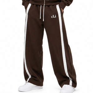 Conjunto de Sudadera con Capucha y Cremallera Completa a Rayas Marrón Vintage para Hombre, Pantalones de Chándal de Pierna Ancha con Paneles Personalizados, Conjuntos de Felpa Pesada de Corte Holgado - Fabricante - Product Image 2