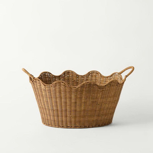 Cesta de Almacenamiento de Mimbre Tejido con Asas, Organizador de Ropa con Borde Ondulado Estilo Bohemio - Product Image 6